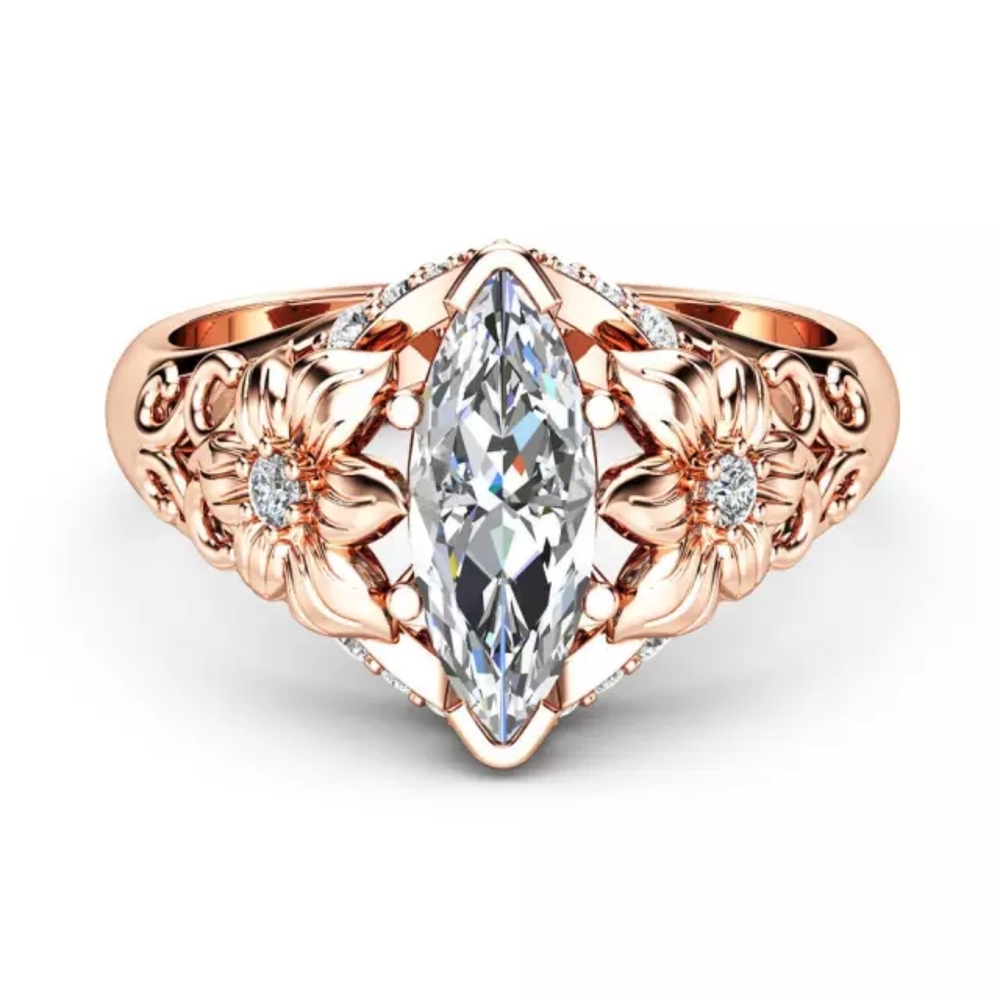 New Rose Gold Plated Marquize Cut Diamond Ring